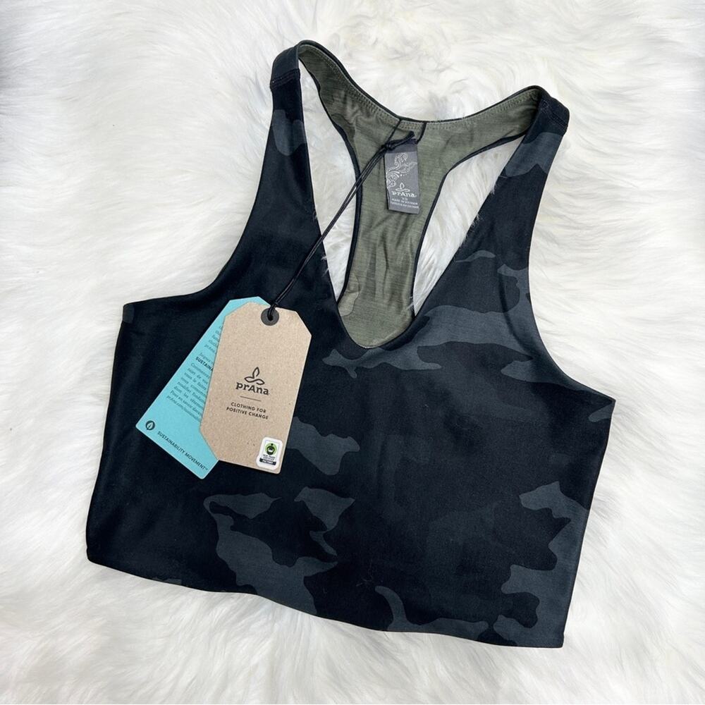 PRANA Black Camo Crop Top Bra Womens XS Athletic Activewear Workout Gym Sporty